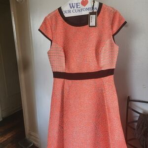 Ted Baker London Orange and Black Midi Dress